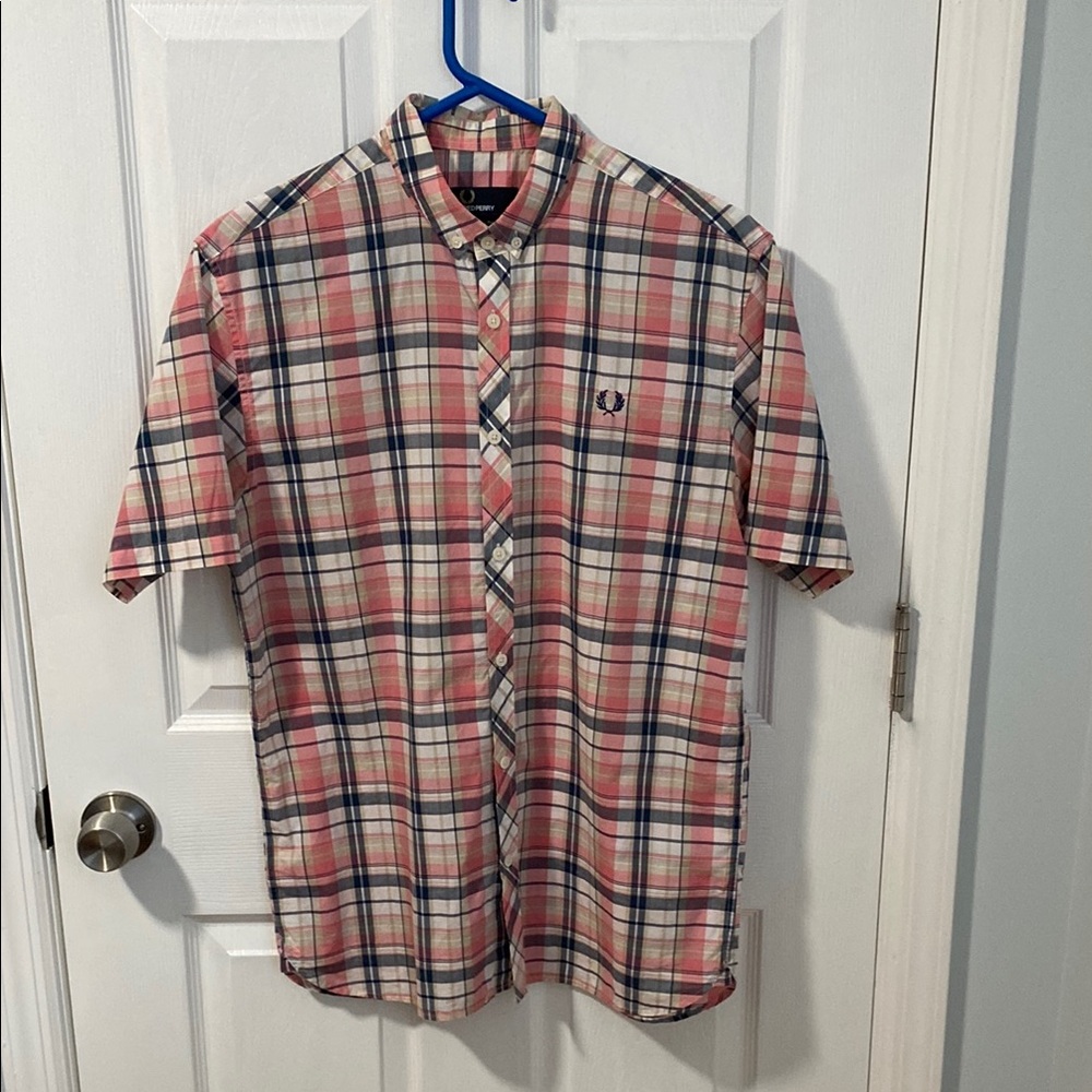 Fred Perry Pink and Navy Slim Fit Button Down